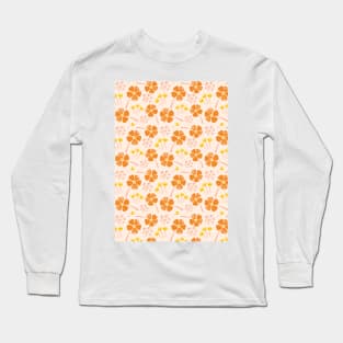 Abstract Floral Pattern in Orange, Yellow and Peach Long Sleeve T-Shirt